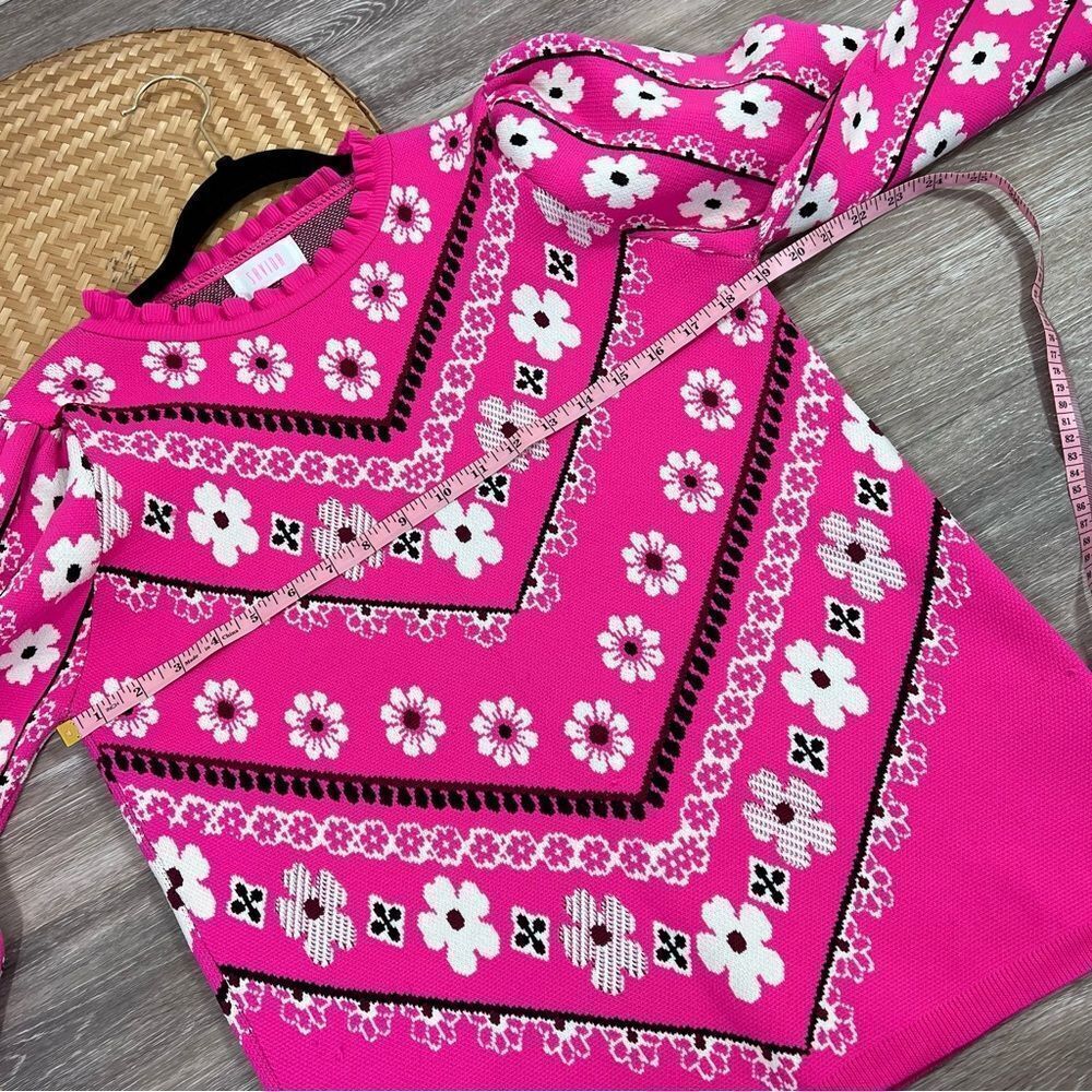 Savida pink retro floral printed sweater puff sleeve - Picture 7 of 7